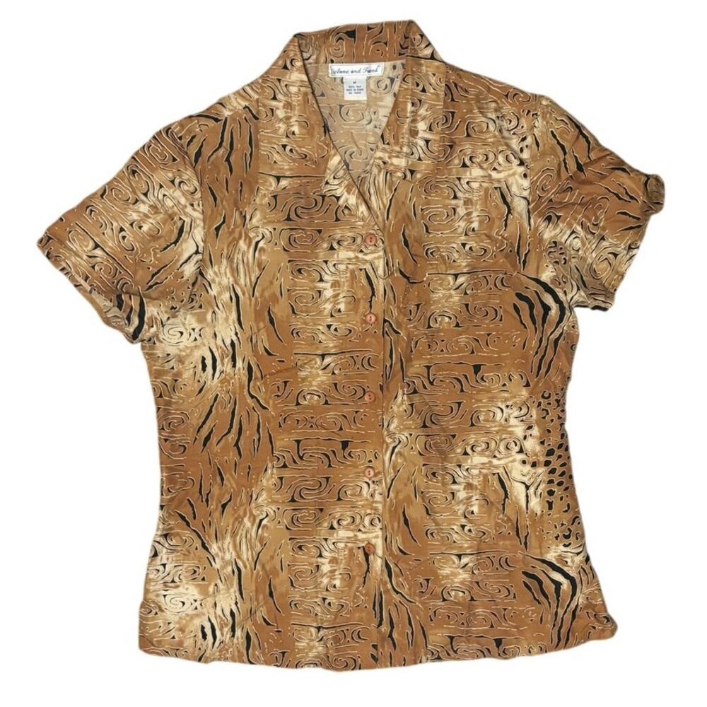 🟤 100% Silk Abstract Print Button Shirt ✨ Size M